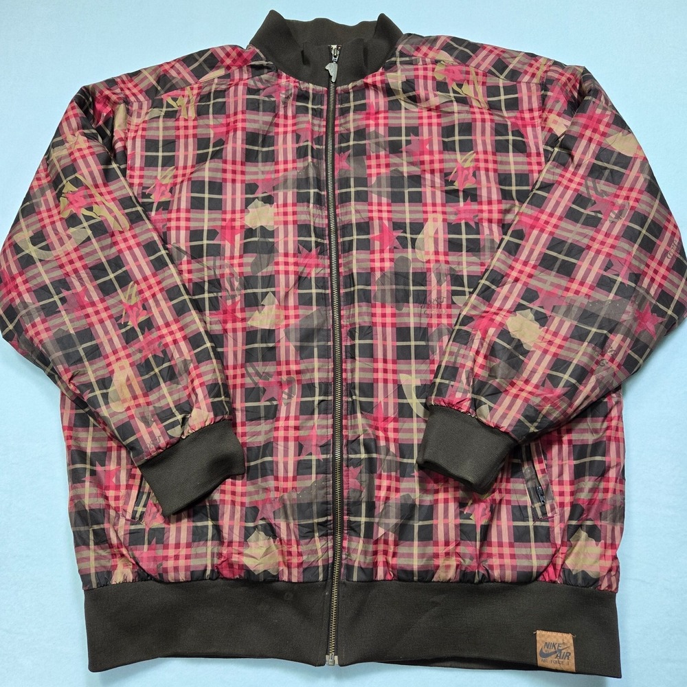 Vintage Nike BRS Bomber Jacket Mens XL Red Plaid Air Force 1 Sportswear
